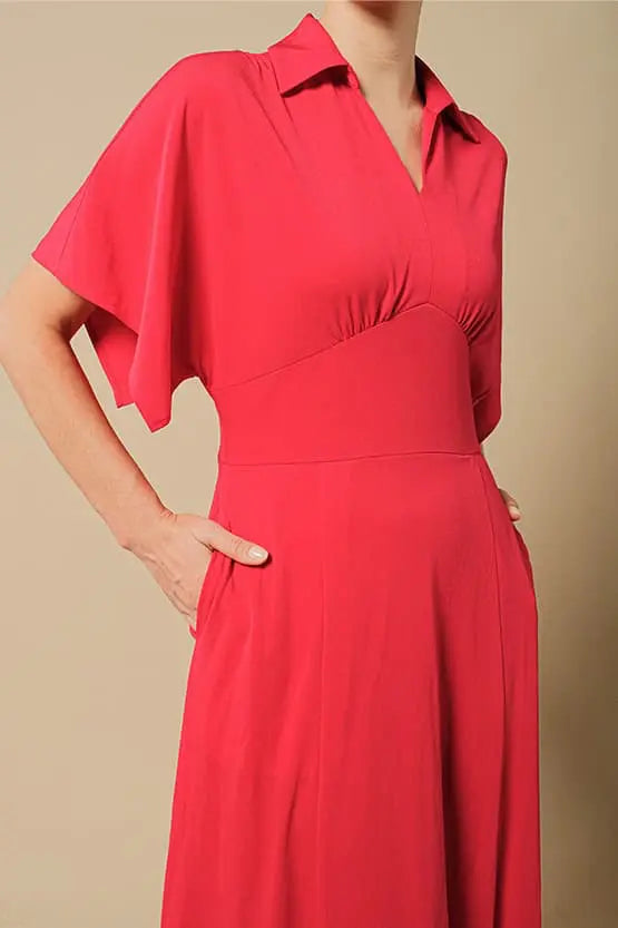 Cherry Pink Collared Flared Dress