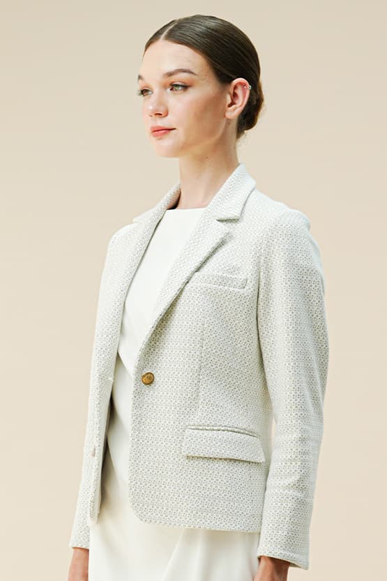 Jacquard: Jacquard White Tailored Jacket