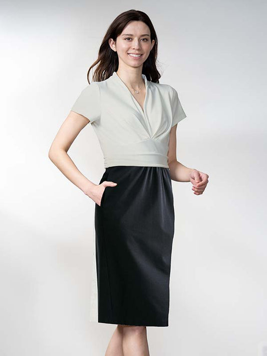 Cotton-Blend Gray And Navy Shell-Print Short-Sleeved Dress