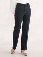 Navy Cotton Blend Straight Pants