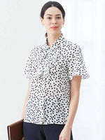 Stretch Chiffon: White Clover Collared Frill Blouse