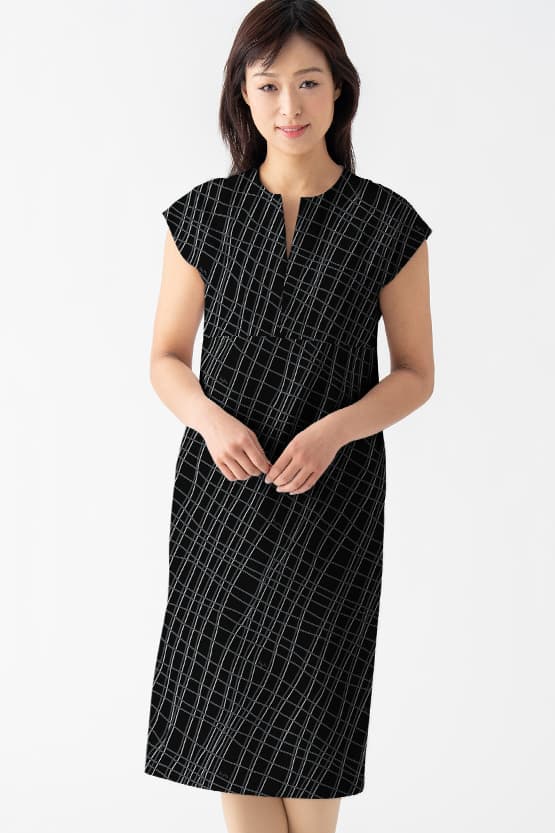Black Check Split Neck Sack Dress