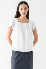 Stretch Chiffon: White Square Neck Chiffon Top