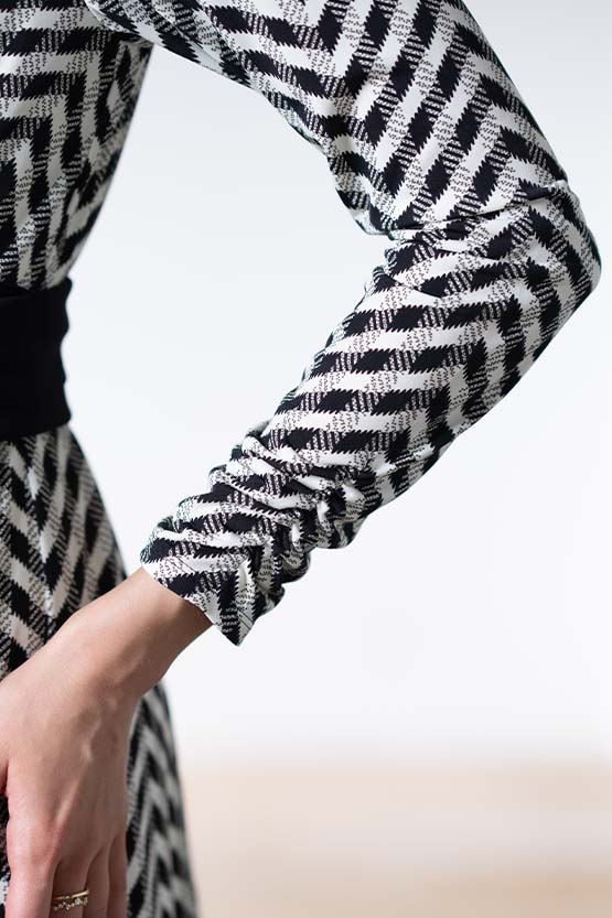 Black Herringbone Cache-Coeur Ribbon Dress