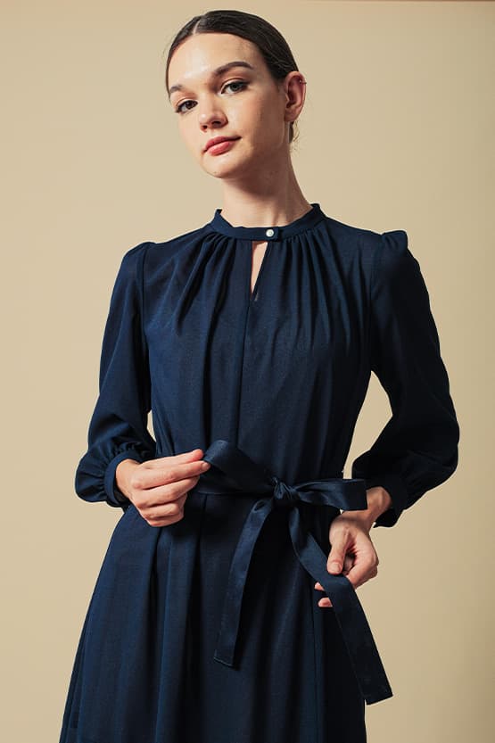 Stretch Chiffon Navy Long Mermaid Dress