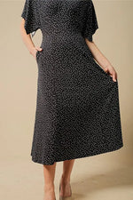 4-Way Stretch: Navy Dot Collared Flared Dress