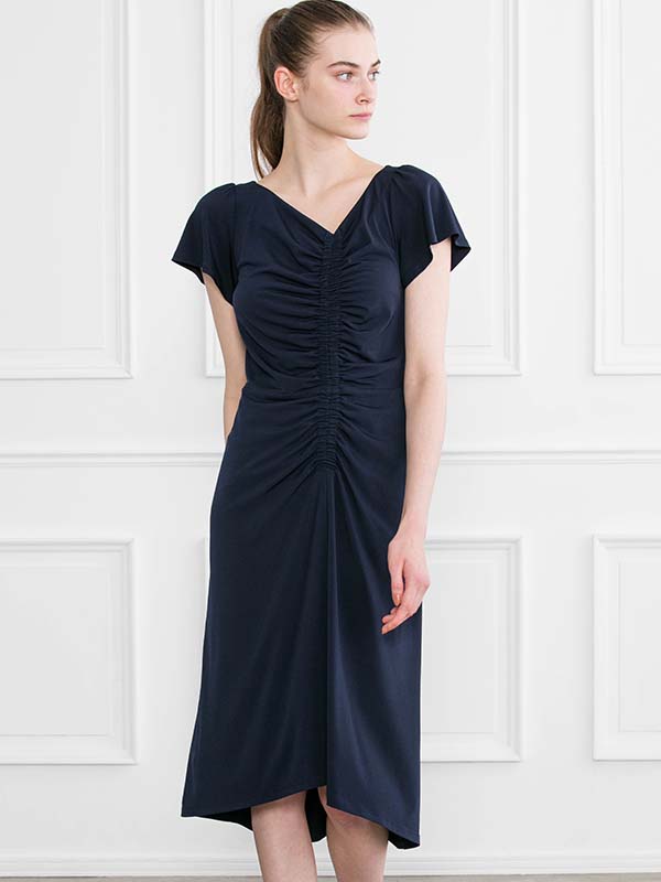 Navy V Gather Dress