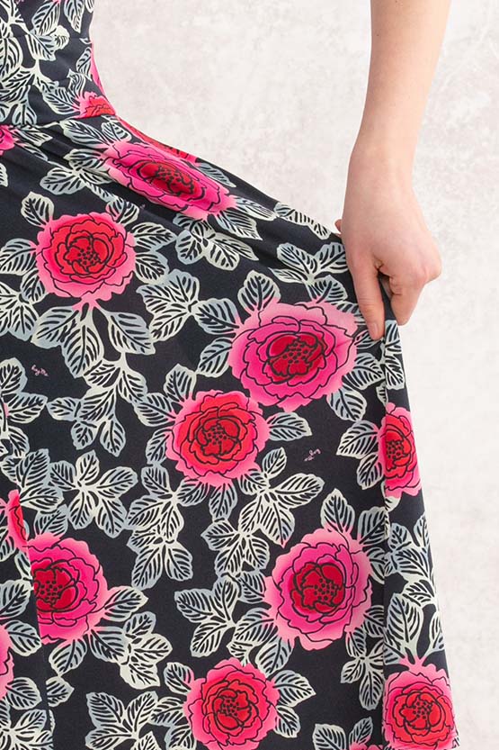 Japanese Pattern: Black Peony Marilyn Dress
