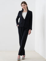 All-Season Material: Smart Stretch Black Wrap-Tuck Pants