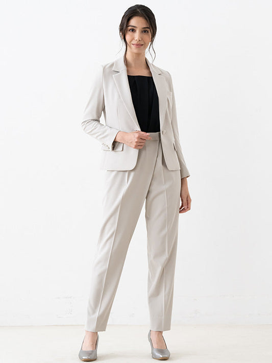 All-Season Material: Smart Stretch Grey-Beige Wrap-Tuck Pants