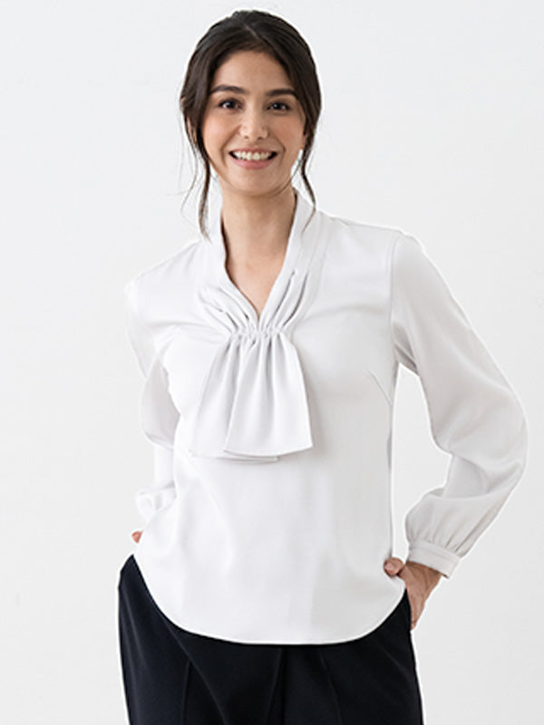 White Ribbon Tie Blouse