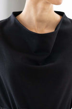 Black Double Jersey Draped Neck Dress