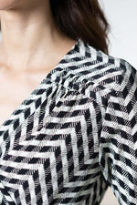 Black Herringbone Cache-Coeur Ribbon Dress