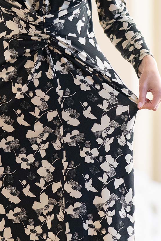 Classical Flower V-Drape Dress