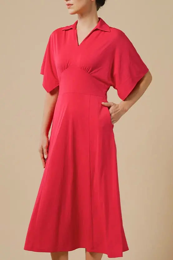 Cherry Pink Collared Flared Dress