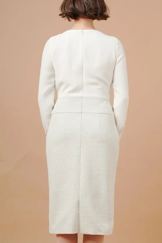 [Chiffon x Jacquard] Decollete Tuck Dress