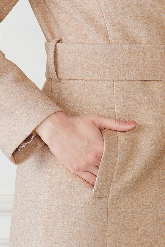 Long Length: Camel Beige Eco-Fur Coat
