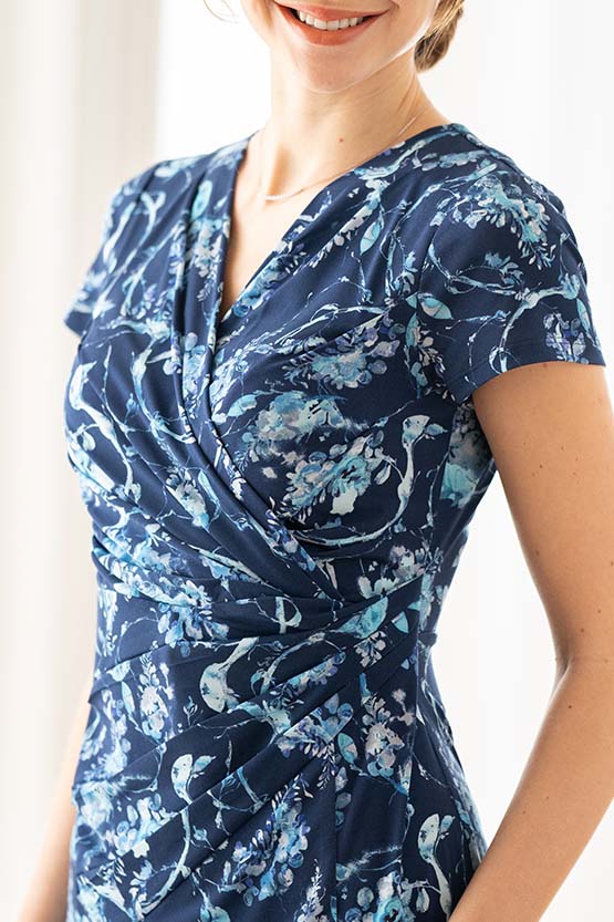 Blue Botanical Gathered Dress