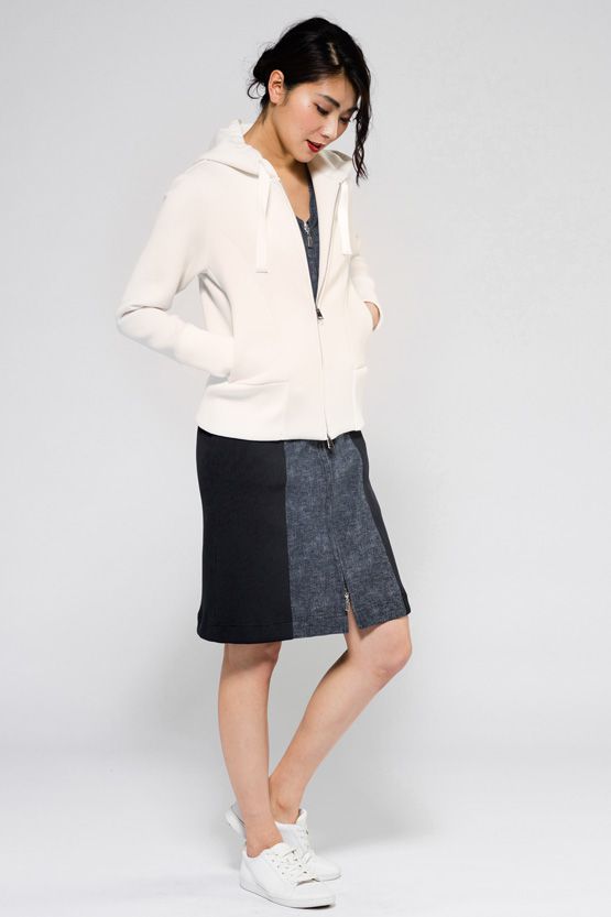 Navy Rib Front Zip Dress