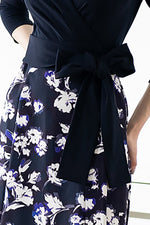 Navy X Navy Lei Flower Switch Wrap Dress