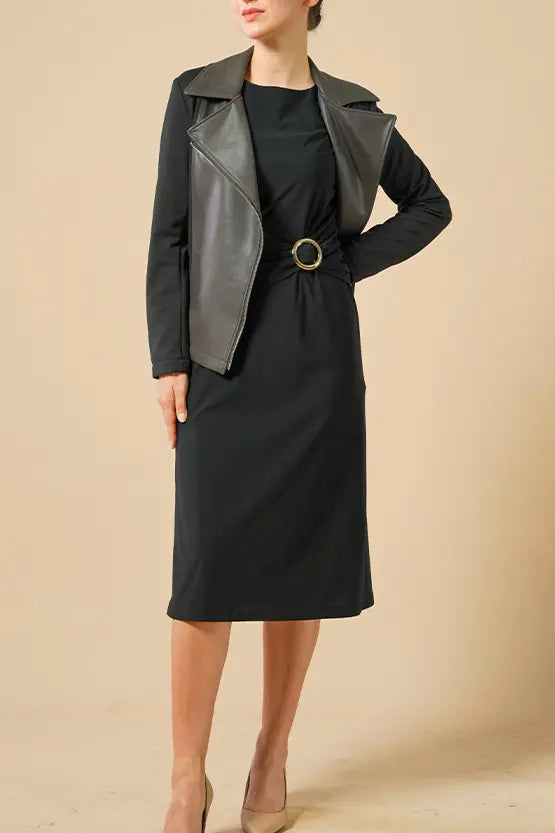 [Strong Twist Stretch] Black T-Shirt Dress