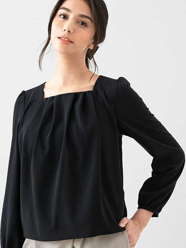 Stretch Chiffon: Black Square Neck Chiffon Top