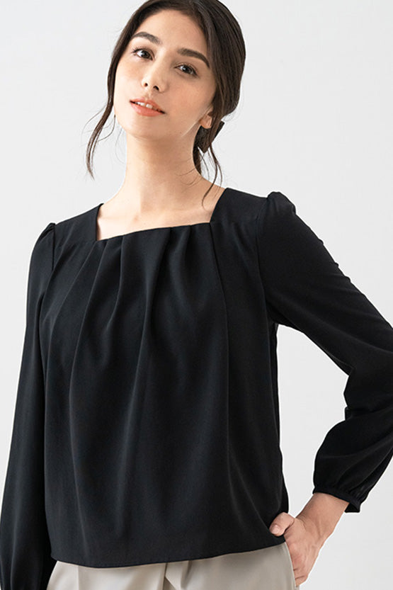 Stretch Chiffon: Black Square Neck Chiffon Top