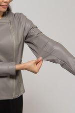 Grey No-Collar Stretch Rider Jacket