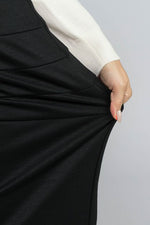 Black Rich Wool Stretch Striped Skirt