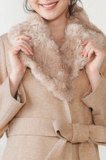 Long Length: Camel Beige Eco-Fur Coat