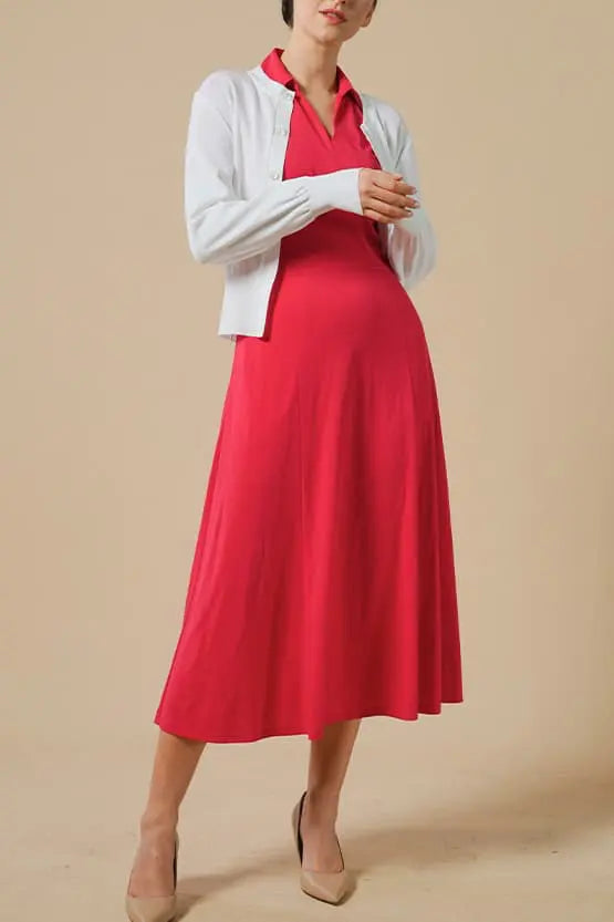 Cherry Pink Collared Flared Dress