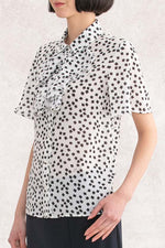 Stretch Chiffon: White Clover Collared Frill Blouse