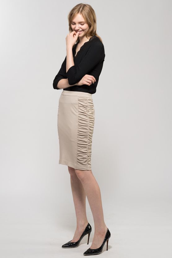 Beige Side Gathered Skirt