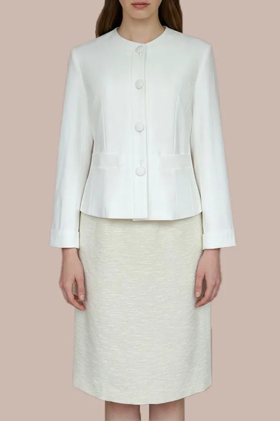 [Stretch Jacquard] Collarless Short Jacket