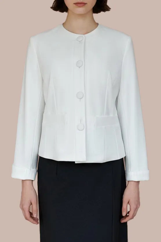 [Stretch Jacquard] Collarless Short Jacket