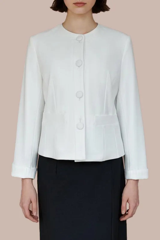 [Stretch Jacquard] Collarless Short Jacket