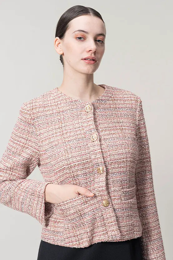 Boucle Tweed: Collarless Short Jacket