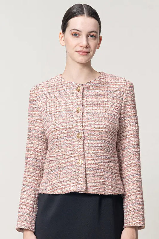 Boucle Tweed: Collarless Short Jacket