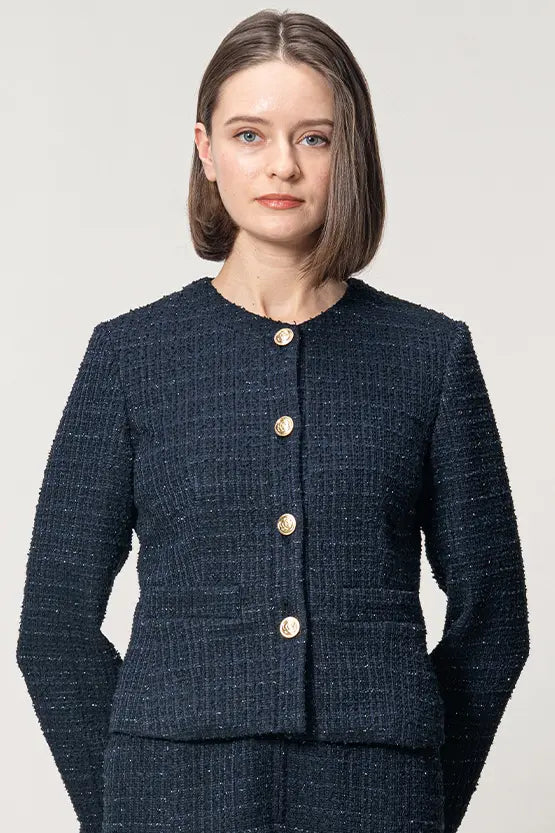 Boucle Tweed: Collarless Short Jacket