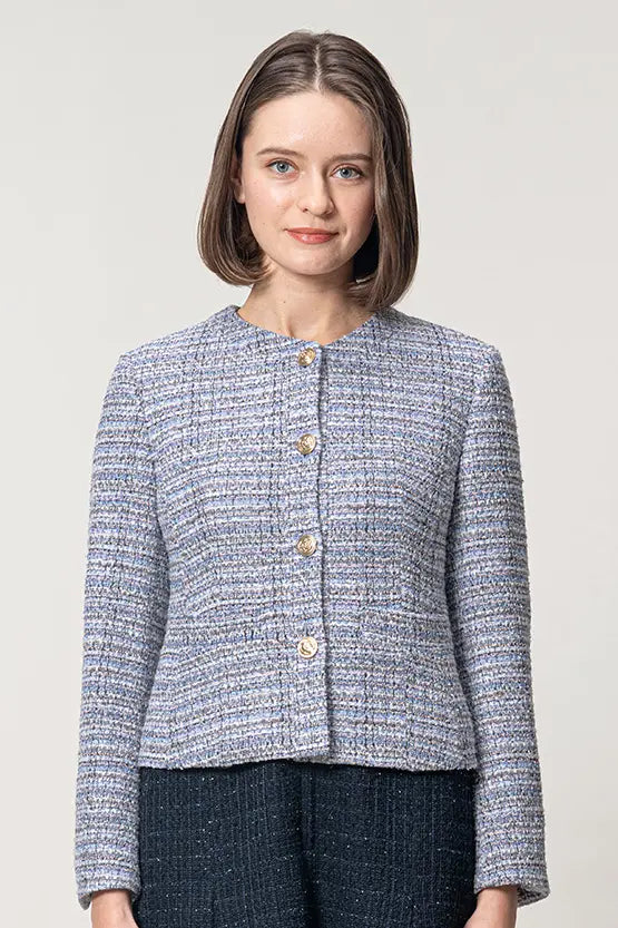Boucle Tweed: Collarless Short Jacket