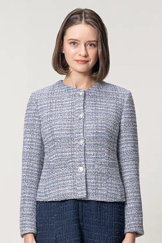 Boucle Tweed: Collarless Short Jacket