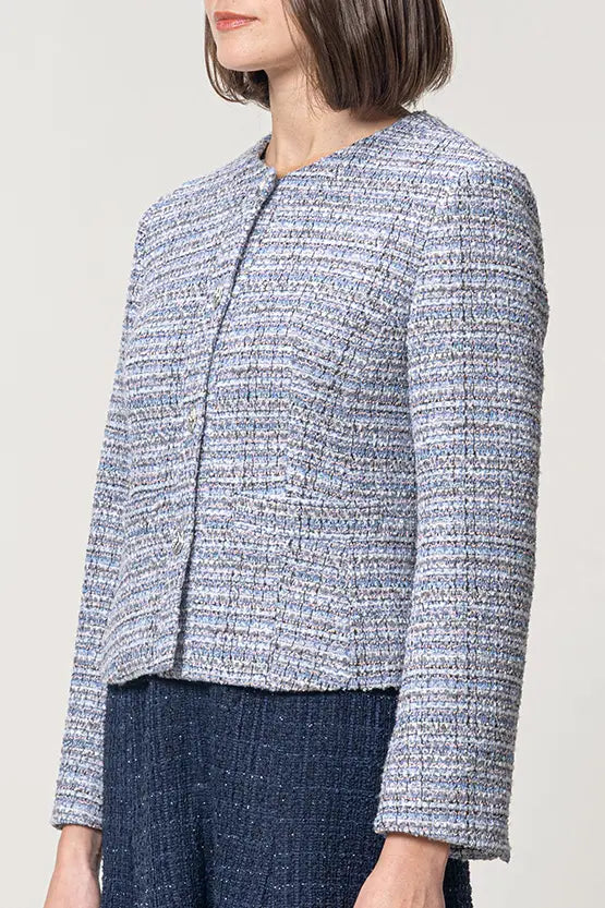 Boucle Tweed: Collarless Short Jacket