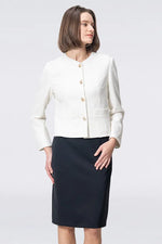 Stretch Lame Tweed: No-Collar Short Jacket