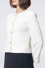 Stretch Lame Tweed: No-Collar Short Jacket