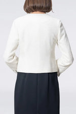 Stretch Lame Tweed: No-Collar Short Jacket
