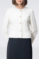 Stretch Lame Tweed: No-Collar Short Jacket