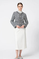 Stretch Lame Tweed: No-Collar Short Jacket
