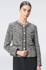 Stretch Lame Tweed: No-Collar Short Jacket