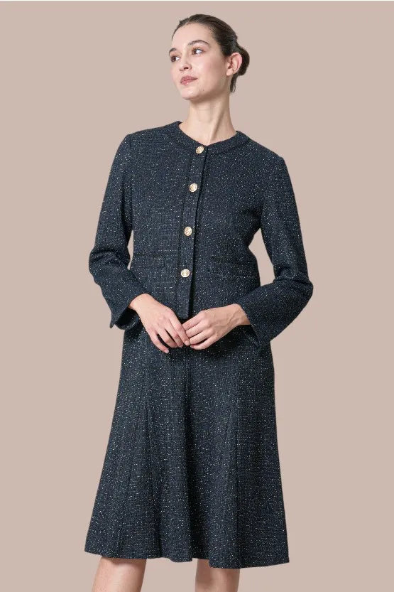 Stretch Lame Tweed: No-Collar Short Jacket