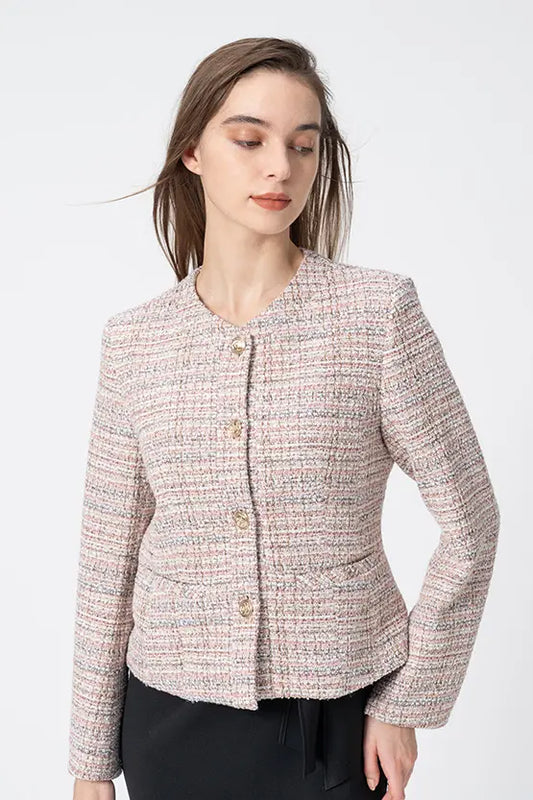 Boucle Tweed: Collarless Short Jacket